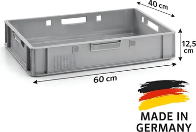 Image de BURI, lot de 10 caisses à viande E1, caisses de stockage 60 x 40 x 12,5 cm, caisses de boucherie Eurobox fabriquées en Allemagne, adaptées au contact alimentaire, robustes, empilables