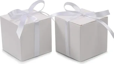 Produktbild von 50 kleine Geschenkboxen, Gastgeschenkboxen 7,6 x 7,6 x 7,6 cm, Papiergeschenkboxen mit Schleifen, Sš¹?igkeitenboxen fš¹r Hochzeitsgeschenke, Babypartys, Brautpartys, Geburtstagsfeiern (Wei?)