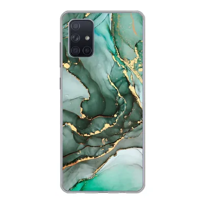 Produktbild von MuchoWow® Handyhülle Schutzhülle Hülle für Samsung Galaxy A51 Gold - Marmor - Grün - Luxus - Marmoroptik - Grau Silikon Softcase Handy Hülle - Schutzabdeckung