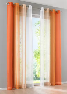 Produktbild von 2er Pack Gardinen Vertikal Farbverlauf Druck Transparent »Modena« mit Ösen und Raffhalter, Vorhang, Dekoschal HxB 145x140 cm Orangetöne 10000183