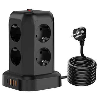 Produktbild von 8 Fach Steckdosenleiste 4 USB Mehrfachsteckdose Steckdosenturm Multi Steckdosen