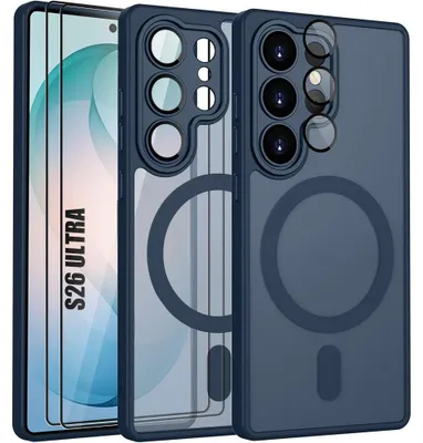 Image de Coque + 2 Verres Trempés pour Samsung Galaxy S26 Ultra, avec Cercle Magnétique et Vitre Caméra - Bleu Marine