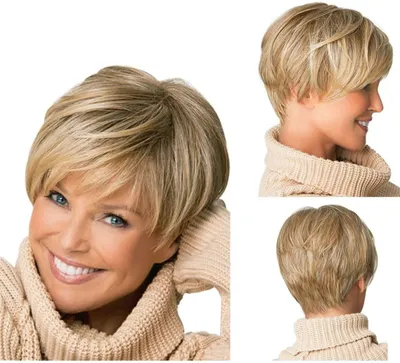 Obrázek produktu pro Stylová dámská paruka, s blond, krátkými, tepelně odolnými, mírně zvlněnými vlasy - 0081