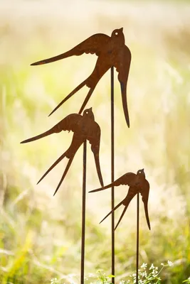 Produktbild von 3er Set Gartenstecker Schwalben Vögel aus Edelrost Metall Rost Gartendeko