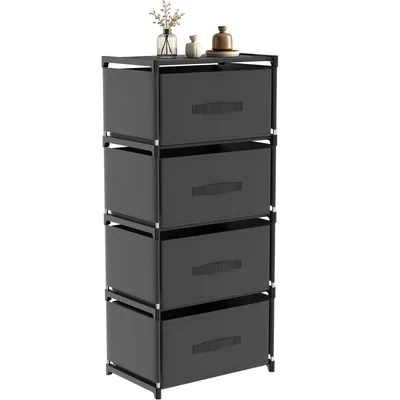 Produktbild von Verdego Kommode mit 4 Stoffschubladen, 40x26x88cm Aufbewahrungsschrank, Schubladenkommode für Schlafzimmer, Wohnzimmer, Küche & Büro, Schwarz