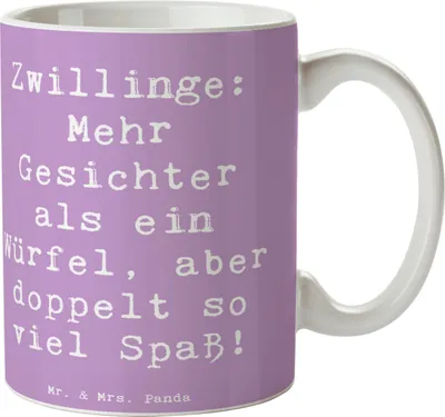 Produktbild von Mr. & Mrs. Panda Keramiktasse Spruch Zwillinge Spaß - Lavendeltraum - Geschenk, Kaffeetasse, Astrologie, Geschenke Sternzeichen, Tierkreiszeichen, Teetasse, Tasse, Humor