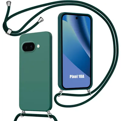 Image de Coque pour Google Pixel 10a, Protection Silicone Liquide Souple avec Cordon Vert Nuit