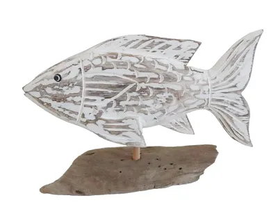 Produktbild von Deko Holz Fisch auf Treibholz Sockel Maritim Zierfisch Tier Skulptur Figur