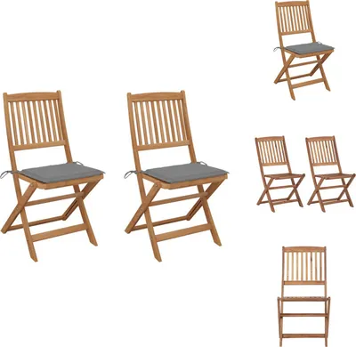 Image de vidaXL Chaises de jardin pliantes 2 pcs. avec coussin en bois massif d'acacia - Chaises de jardin