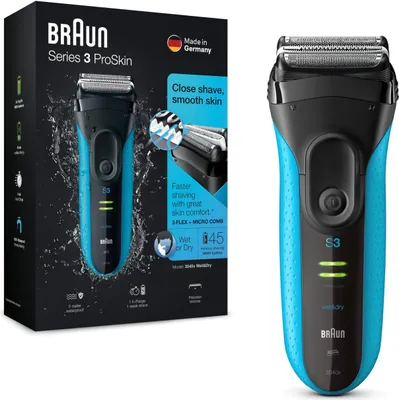 Imagen del producto de Afeitadora eléctrica Braun Series 3 3040s para hombre, apta para uso en seco y húmedo [negro/azul]