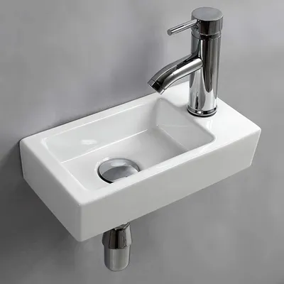 Obrázek produktu pro Umývadlo na připevnění ke zdi, malé, obdélníkového tvaru, keramické, pravostranné