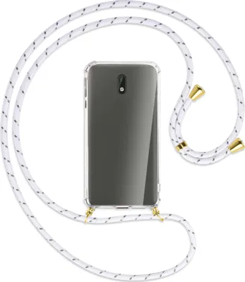 Produktbild von Handykette Backcover-Schutzhülle mit Band (Metall goldfarben) für Nokia 3 - weiß/grau