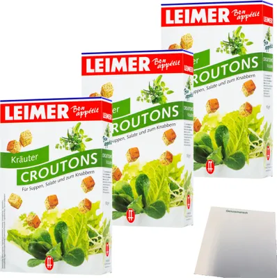 Produktbild von Leimer Croutons Kräuter für Suppen Salate und zum Knabbern 3er Pack (3x100g Packung) + usy Block