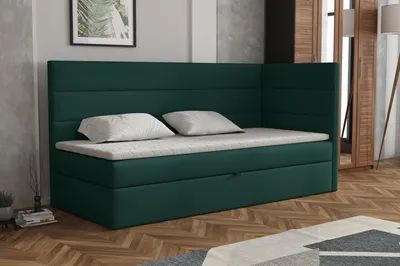 Produktbild von MR GROUP Boxspringbett LUGO 90x200cm rechts grün Einzelbett Bett mit Stauraum Kinderbett Jugendbett Samtstoff, Polsterbett mit Matratze und Topper H3
