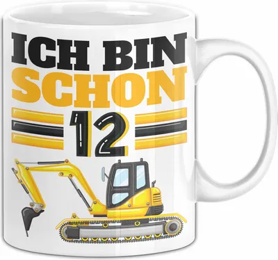 Produktbild von 12. Geburtstag Geschenk Tasse Becher Jungs Bagger Ich Bin Schon 12 (Weiß)