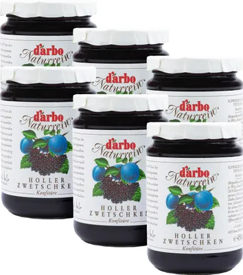 Produktbild von Food-United KONFITÜRE HOLLER-ZWETSCHKE 6x 450g von DARBO Naturrein Holunder-Zwetschken-Konfitüre elder plum fruit jam perfekt für Brot und Brötchen Zwetschgen-Füllungen-Kuchen Frühstück Holunder-Quark-Porridge Pudding Gebäck Eiscreme