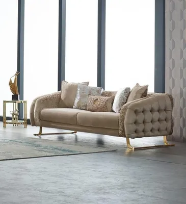 Produktbild von Chesterfield Dreisitzer Sofa 3 Sitzer Stoffsofa Polstersofa Beige Neu