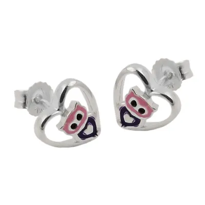Produktbild von Ohrstecker Ohrring 8mm kleine Eule im Herz lila-pink glänzend Silber 925 silber 8mm