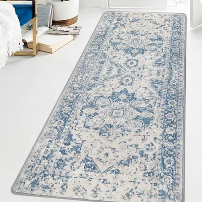 Obrázok produktu pre Omgoods – Vintage modrá kuchynská podložka – protišmyková a umývateľná, 80 x 200 cm