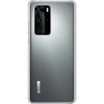 The back of a transparent Huawei P40 Pro phone case with the phone inside.