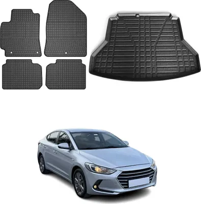 Immagine prodotto di Set tappetini e fodera bagagliaio per Hyundai Elantra 2015-2025 in gomma nera 5x
