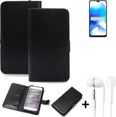 Produktbild von K-S-Trade Wallet Case Handyhülle kompatibel mit Blackview A80s Schutzhülle Flip cover Flipstyle Tasche Hülle Flipcover Slim Bumper schwarz + in ear