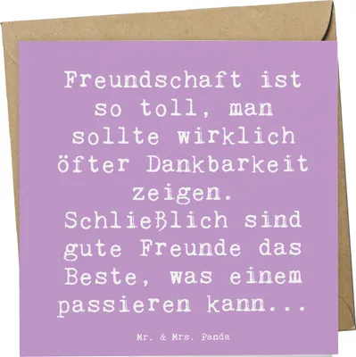 Produktbild von Mr. & Mrs. Panda Klappkarte Spruch Dankbarkeit für Freundschaft - Lavendeltraum - Geschenk, Freundschaftsbeziehung, faltkarte, ausdrücken, Gefühl, Lachen, gute Freunde