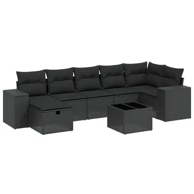 Produktbild von 8-tlg. Garten-Sofagarnitur mit Kissen Schwarz Poly Rattan
