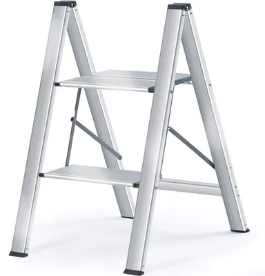 Productafbeelding van Trapladder opstapje - Aluminium - 2 treden - Zilver - Voor thuis, keuken en kantoor