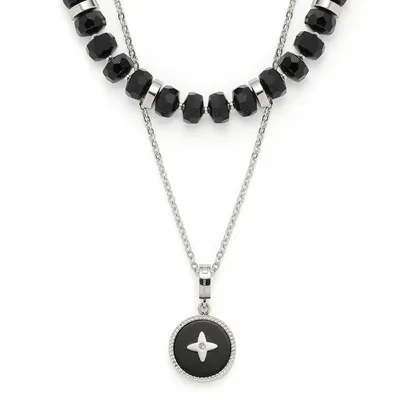 Immagine prodotto di Leonardo Jewels collana Donna, collana, collana, bigiotteria, acciaio inossidabile, cristalli di vetro, pietra onice, 018299