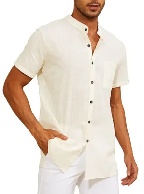 Immagine prodotto di Camicia da uomo a maniche corte, in lino e cotone, con taschino sul petto