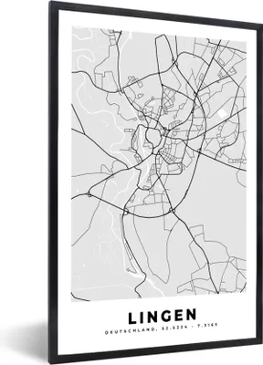 Produktbild von MuchoWow® Gerahmtes Poster Lingen - Karte - Stadtplan - Deutschland 20x30 cm - Poster mit Schwarzem Bilderrahmen Wandposter Rahmen Foto Bilder - Drucken - Bilder Poster im Rahmen