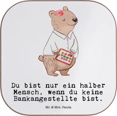 Produktbild von Mr. & Mrs. Panda Holzuntersetzer Bankangestellte Herz - Weiß - Geschenk, Spruch, Coaster, Beruf, Lustig, Untersetzer für Gläser, Glas, Tassenuntersetzer, Witzig