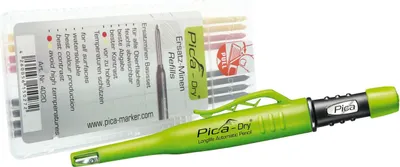 Produktbild von Pica Tieflochmarker Set, Pica Dry graphit + Ersatzminen graphit/gelb/rot