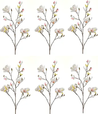 Produktbild von 6er Set künstliche Magnolienzweige weiß rosa H. 105cm Emerald Kunstblumen