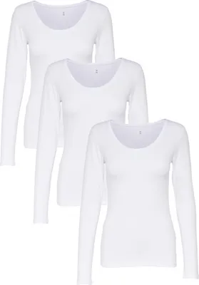 Produktbild von ONLY 3er Pack Damen Langarmshirt Schwarz Weiß Langarm Basic Longsleeve 15240036, Größe:XL, Farbe:3er langarm weiß