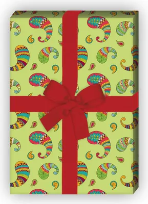 Produktbild von Paisley Geschenkpapier Set mit bunten Mustern, grün - G8521, 32 x 48cm
