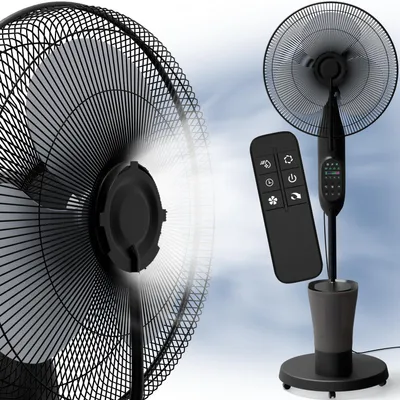 Immagine prodotto di Ventilatore con raffreddamento ad acqua, ventilatore da pavimento silenzioso con potenza di 75 Watt, tre livelli di velocità, umidificazione dell'aria, telecomando, funzione di rotazione