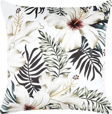Produktbild von BELIANI Dekokissen weiß / grün Samt 45 x 45 cm OKRA Blattmotiv Boho-Stil