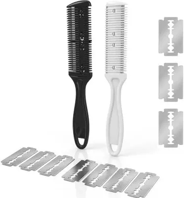 Produktbild von 2 Stück Rasierkämme zum Ausdünnen und Effilieren der Haare, Haarschneidekämme für Haarschneider, doppelseitig zum Haarschneiden