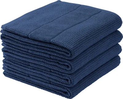 Produktbild von Schiesser Handtuchset Turin | Frottier | 4-teilig | Reiskornoptik | 100% Baumwolle | flauschig, saugstark, farbecht  | Kordelaufhänger | 50x100cm | Dunkelblau