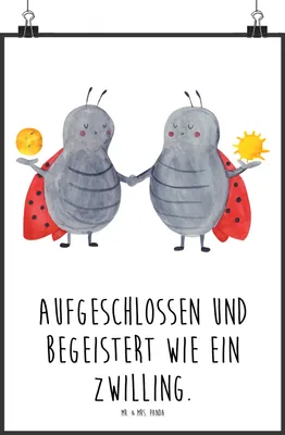 Produktbild von Mr. & Mrs. Panda Bild Sternzeichen Zwilling DIN A1 - Weiß - Geschenk, Plakat, wanddeko, Zwillingsschwester, Wanddekoration, Designposter, Marienkäfer, Zwillinge, drucke