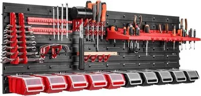 Produktbild von Famanu Wandregal mit 10 Aufbewahrungsboxen und Deckel - Ordnungssystem für Werkstatt und Garage