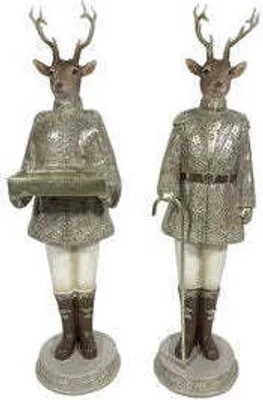 Produktbild von Hirsch 2fach sort. Figur Skulptur Polyresin H31cm creme/natur