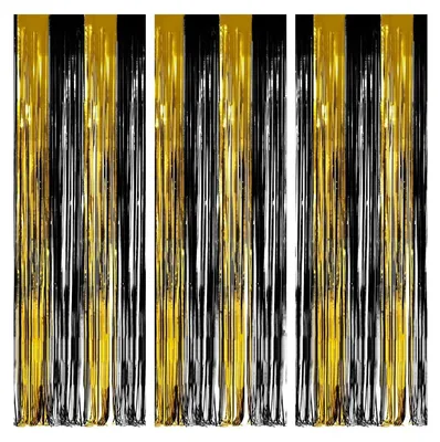 Produktbild von Set mit 3 Lametta-Vorhängen in Gold und Schwarz