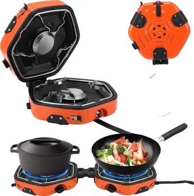 Obrázok produktu pre Kempingový varič, dvojitý horák, prenosný dizajn, oranžový