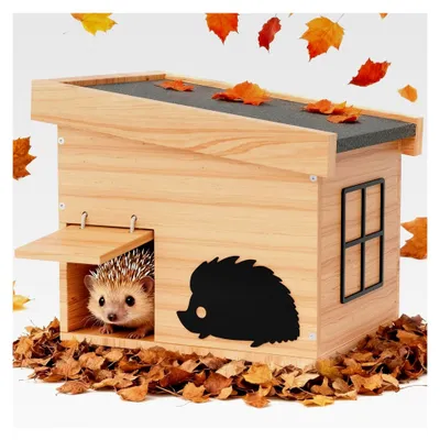 Produktbild von Winterfestes Igelhaus aus Holz, Igelhotel mit Boden, katzensicher und wetterfest, Winterquartier für Igel, Schlafhaus, Garten, Bausatz