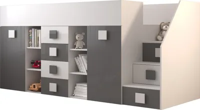 Produktbild von MINIO go for it, Etagenbett "TOLEDO 3", Kinderbett, Rechts, Graue / Weiße Farbe