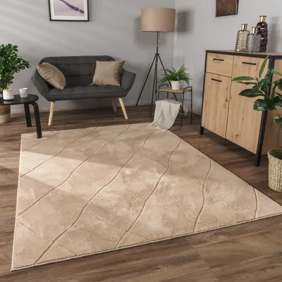 Produktbild von Teppich Wohnzimmer Schlafzimmer Kurzflor Boho Skandi Raute 3D Grau Anthrazit Grösse 160x220 cm
