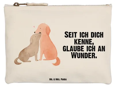Produktbild von Mr. & Mrs. Panda Schlampermäppchen Hunde Liebe Größe M - Weiß - Geschenk, Pouch, Optimitisch, Sprüche, Kosmetiktasche, Hund, kosmetiktäschchen, Herz, Federmappe, Etui